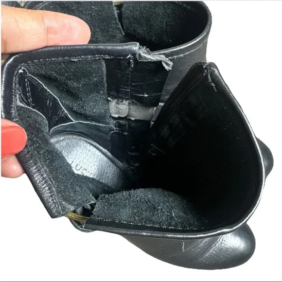 Lucky Brand Womens Western Orenzo Motorcycle Boots Black Leather Mid Calf Zip 7 - Picture 11 of 14